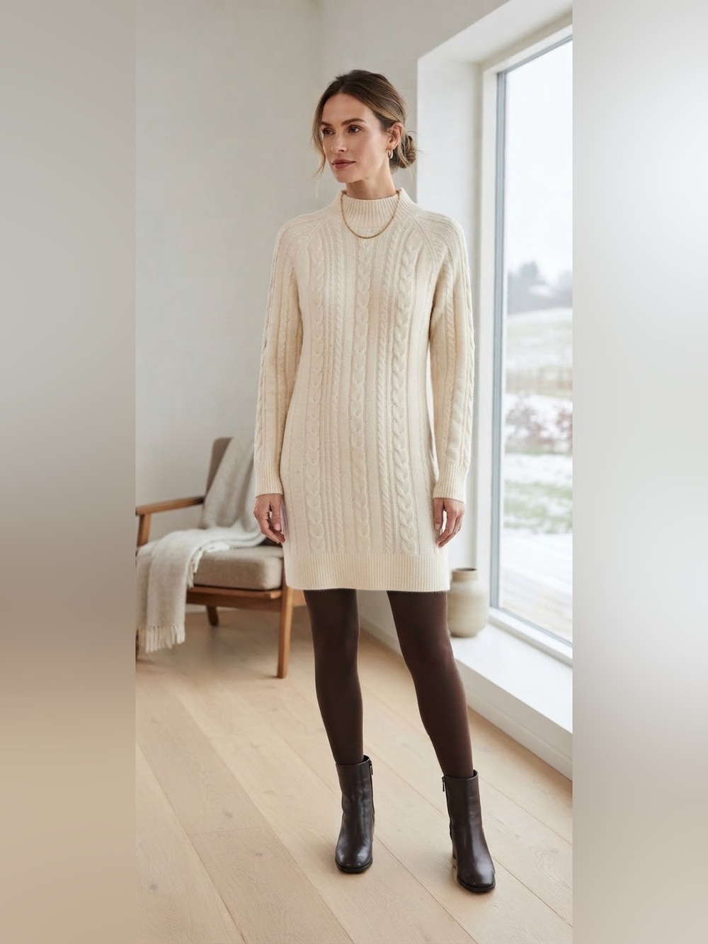 Wool Blend Cream Cable Knit Sweater